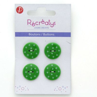 Carte de 4 ou 3 boutons (selon taille) 2 trous Fleurs Vert