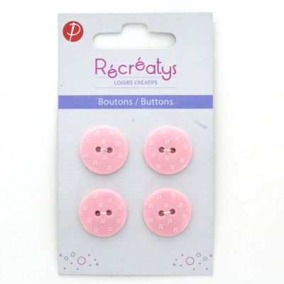 Carte de 4 ou 3 boutons (selon taille) 2 trous Fleurs Rose