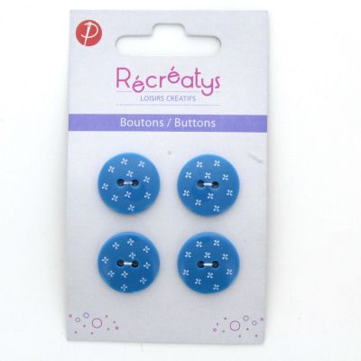 Carte de 4 ou 3 boutons (selon taille) 2 trous Fleurs Bleu