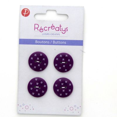 Carte de 4 ou 3 boutons (selon taille) 2 trous Fleurs Violet