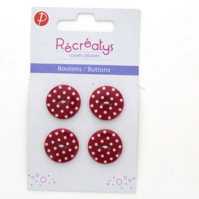 Carte de 4 ou 3 boutons (selon taille) 2 trous pois Rouge