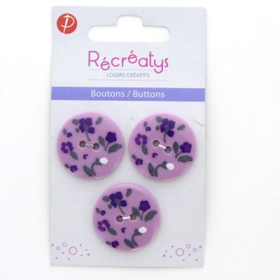 Carte de 4 ou 3 boutons (selon taille) 2 trous Fleuris Parme