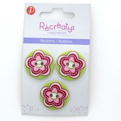 Carte de 4 ou 3 boutons (selon taille) 2 trous Florale1 Pistache