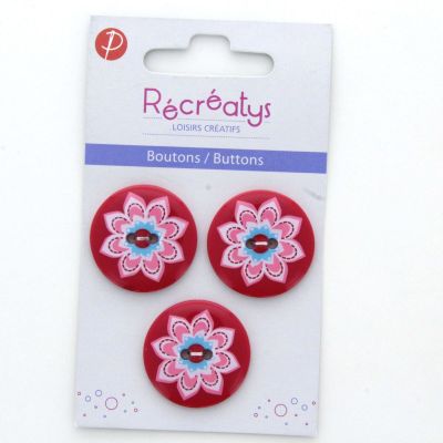 Carte de 4 ou 3 boutons (selon taille) 2 trous Florale2 Rouge