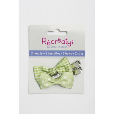 SACHET DE 2 NOEUDS BARRETTES RECREATYS 5x2,5cm PISTACHE
