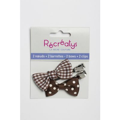 SACHET DE 2 NOEUDS BARRETTES RECREATYS 5x2,5cm MARRON