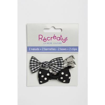 SACHET DE 2 NOEUDS BARRETTES RECREATYS 5x2,5cm NOIR