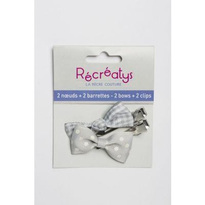 SACHET DE 2 NOEUDS BARRETTES RECREATYS 5x2,5cm GRIS
