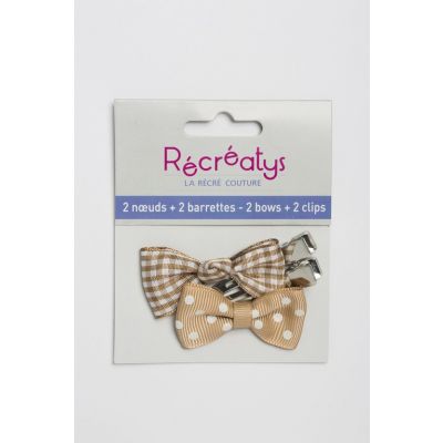 SACHET DE 2 NOEUDS BARRETTES RECREATYS 5x2,5cm BEIGE
