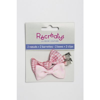 SACHET DE 2 NOEUDS BARRETTES RECREATYS 5x2,5cm ROSE
