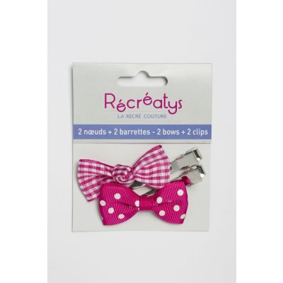 SACHET DE 2 NOEUDS BARRETTES RECREATYS 5x2,5cm Rose Fushia