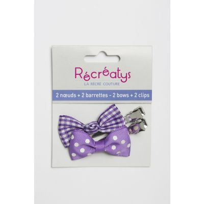 SACHET DE 2 NOEUDS BARRETTES RECREATYS 5x2,5cm Violet