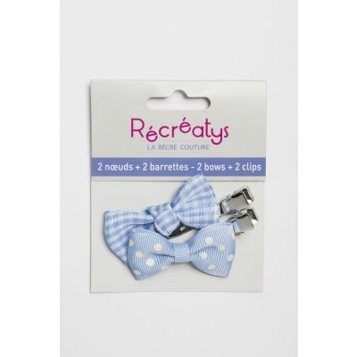 SACHET DE 2 NOEUDS BARRETTES RECREATYS 5x2,5cm BLEU CIEL
