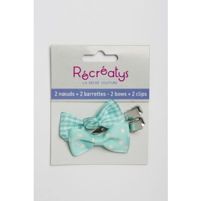 SACHET DE 2 NOEUDS BARRETTES RECREATYS 5x2,5cm VERT D EAU